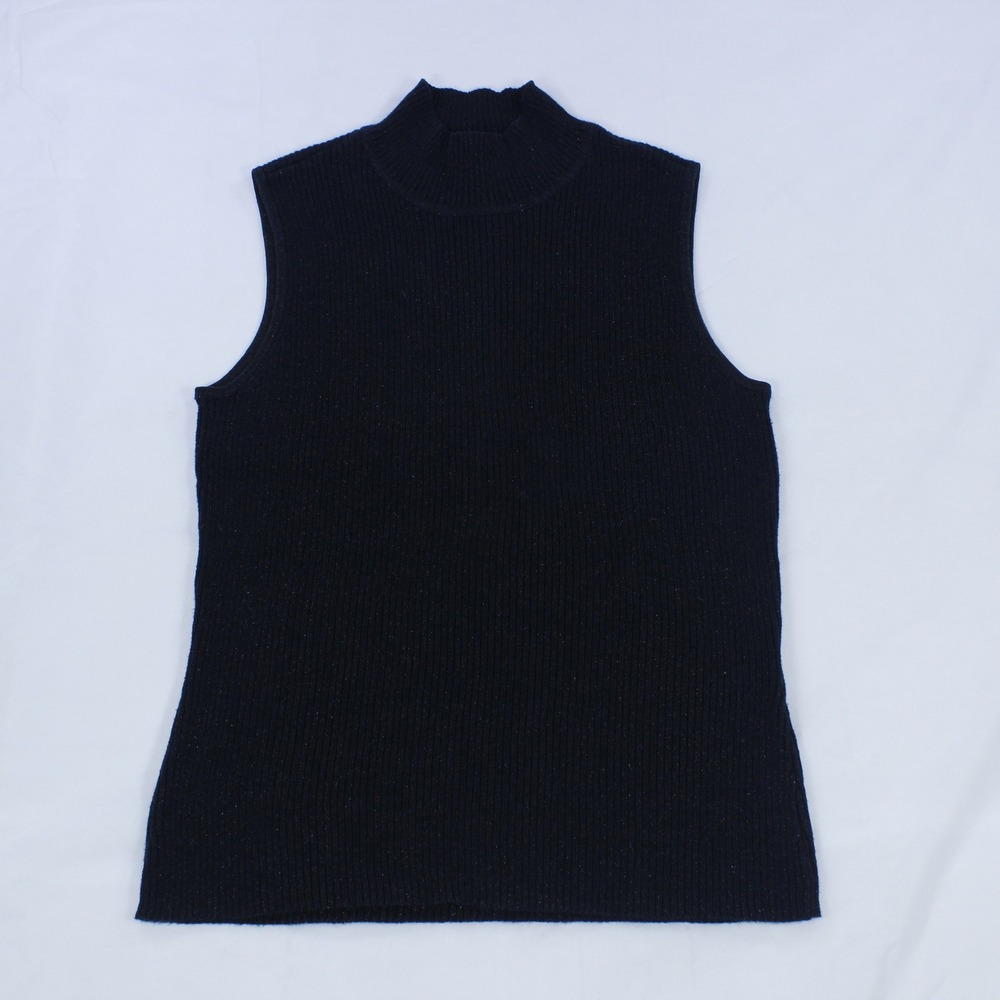 Casual Corner Annex Knit Top – Black Sleeveless Mock Neck Sweater Vest,‎ Size M